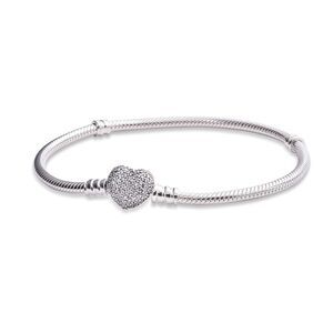 Pandora Moments Sparkling Heart Clasp Snake Chain Bracelet